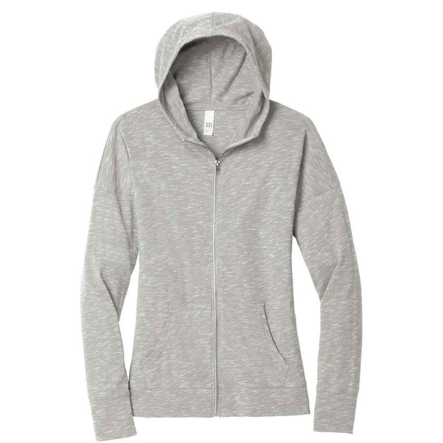 * District Women'S Light Grey Medal Full-Zip Hoodie | Full Zips