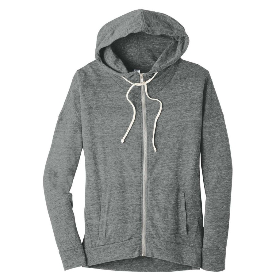 * Alternative Apparel Women'S Eco Grey Eco-Jersey Cool-Down Zip Hoodie | Full Zips