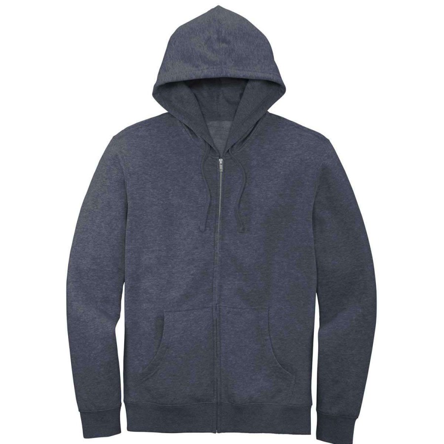 * District Men'S Heathered Navy V.I.T. Fleece Full-Zip Hoodie | Full Zips