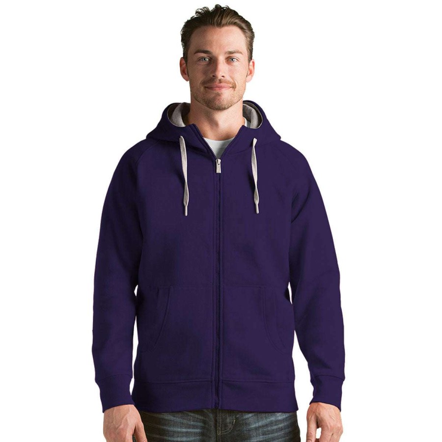 * Antigua Men'S Dark Purple Victory Full Zip Hoodie | Full Zips