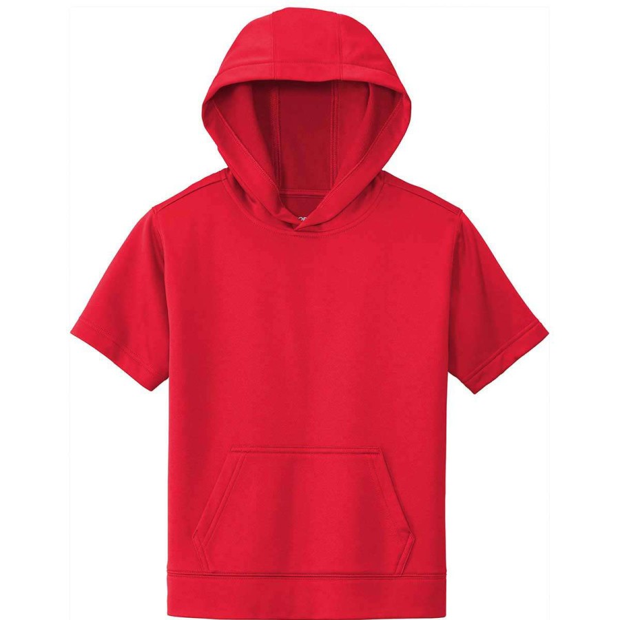 * Sport-Tek Youth Deep Red Sport-Wick Fleece Short Sleeve Pullover Hoodie | Boys