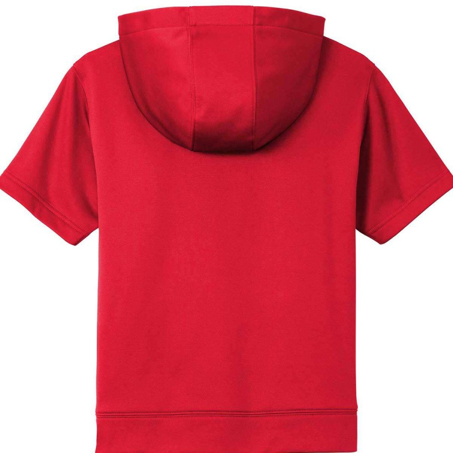 * Sport-Tek Youth Deep Red Sport-Wick Fleece Short Sleeve Pullover Hoodie | Boys