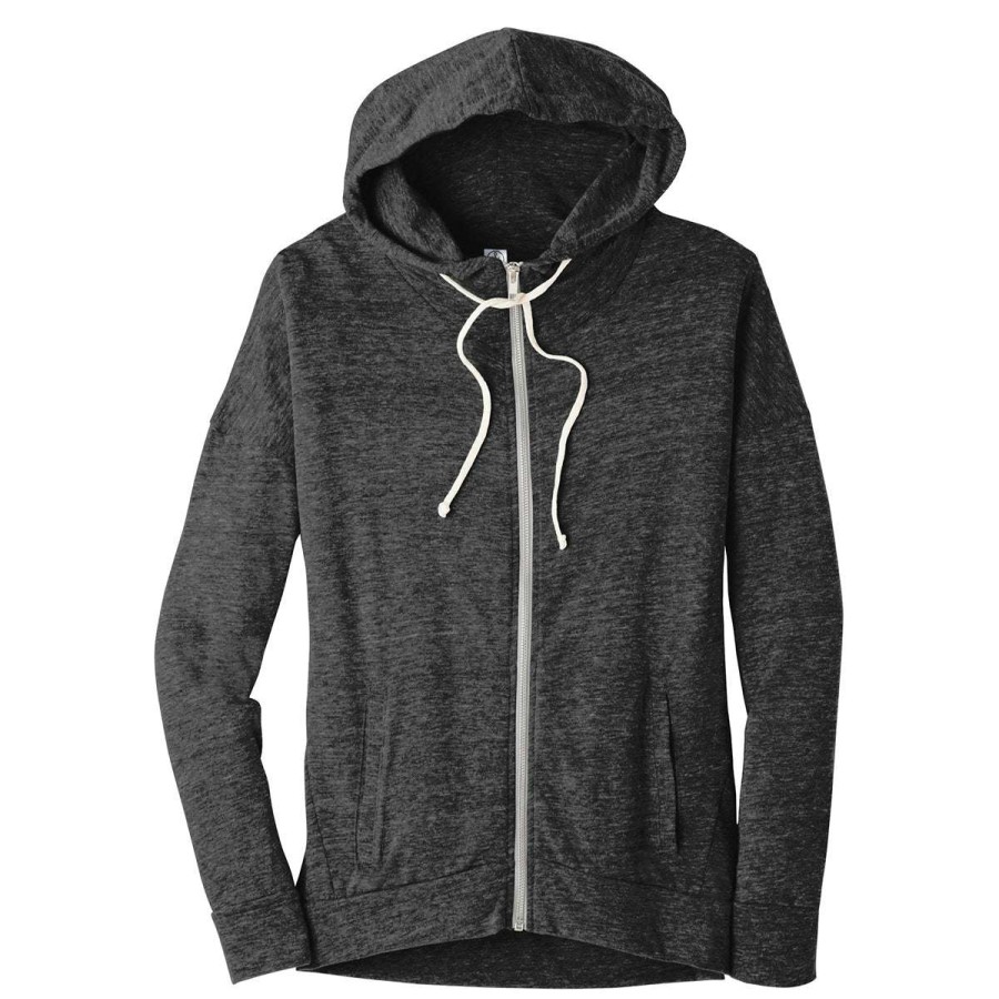 * Alternative Apparel Women'S Eco Heather Black Eco-Jersey Cool-Down Zip Hoodie | Full Zips