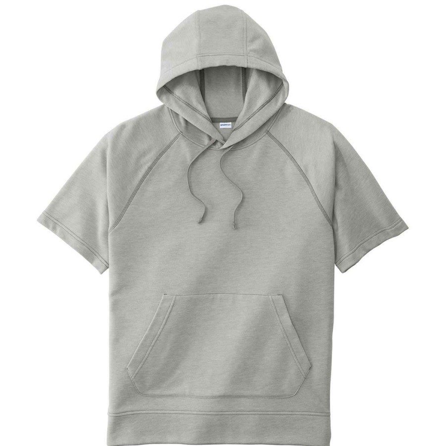 * Sport-Tek Men'S Light Grey Heather Posicharge Tri-Blend Wicking Fleece Short Sleeve Hoodie | Sweatshirts