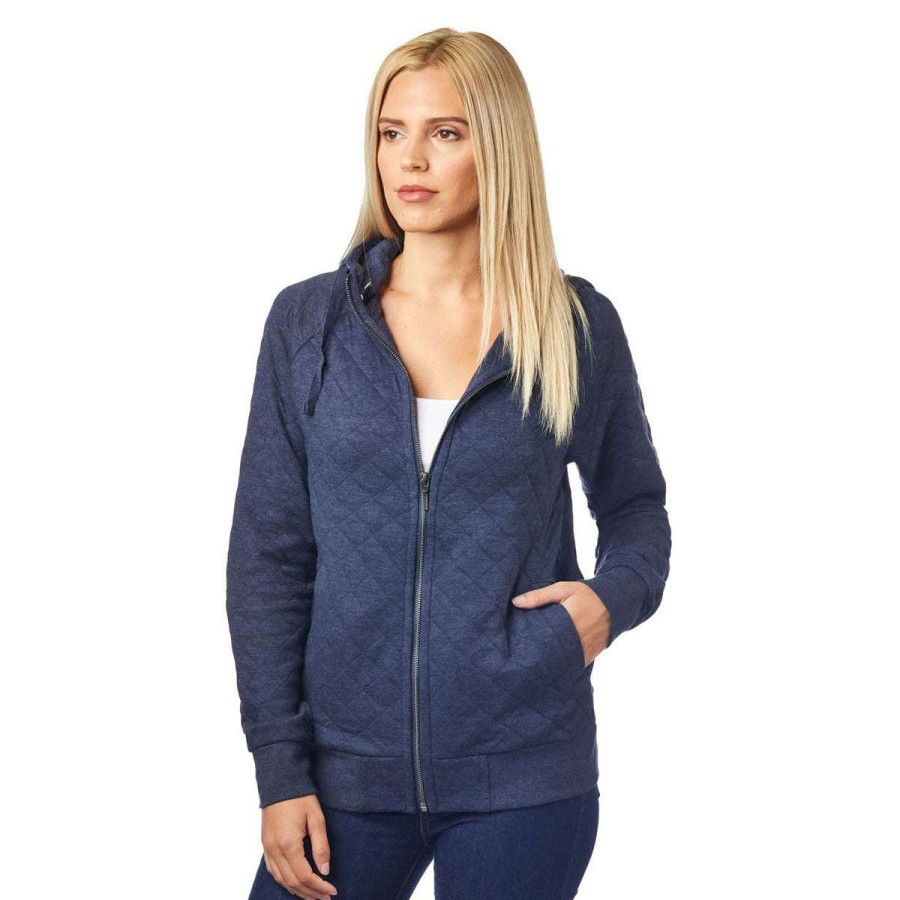 * Landway Women'S Heather Navy Kingsley Quilted Fleece Hoodie | Sweatshirts