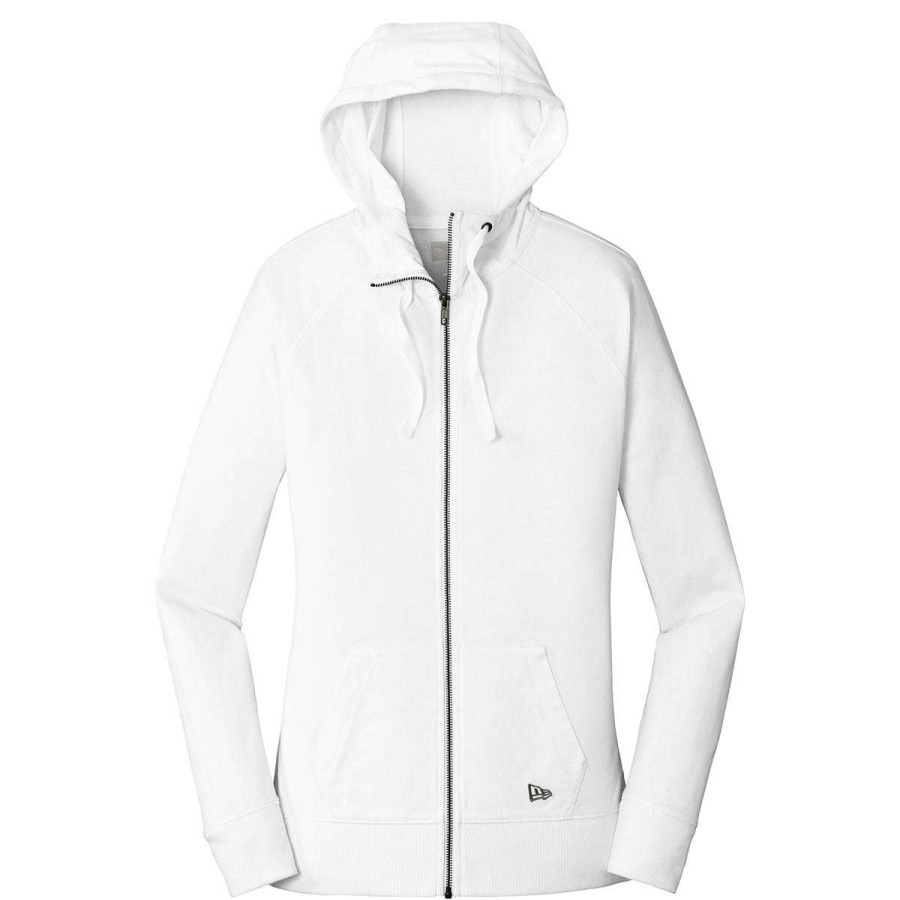 * New Era Women'S White Sueded Cotton Full Zip Hoodie | Full Zips