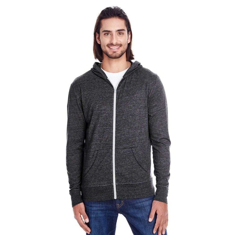 * Threadfast Uni Black Triblend Full-Zip Light Hoodie | Full Zips