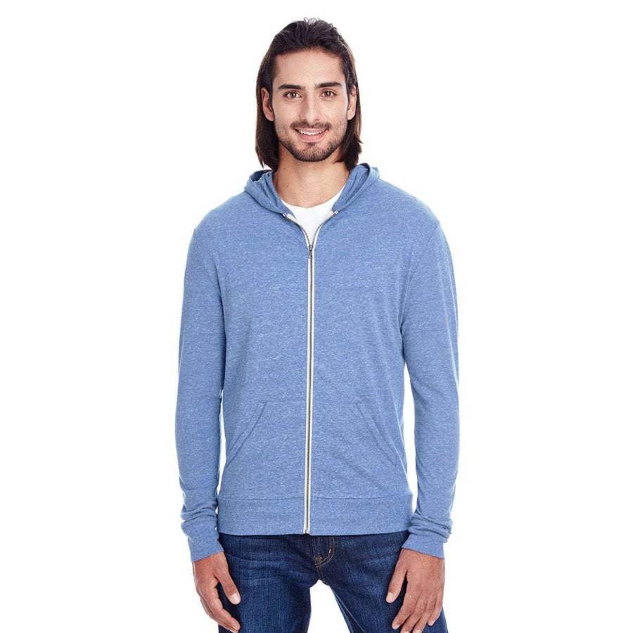 * Threadfast Uni Navy Triblend Full-Zip Light Hoodie | Full Zips