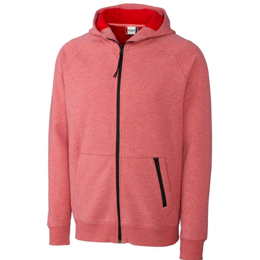 * Clique Men'S Red Lund Fleece Zip Hoodie | Full Zips