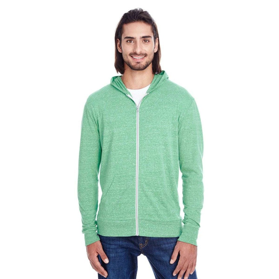 * Threadfast Uni Green Triblend Full-Zip Light Hoodie | Full Zips