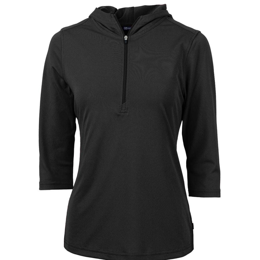 * Cutter & Buck Women'S Black Virtue Eco Pique Recycled Half Zip Pullover Hoodie | Quarter Zips