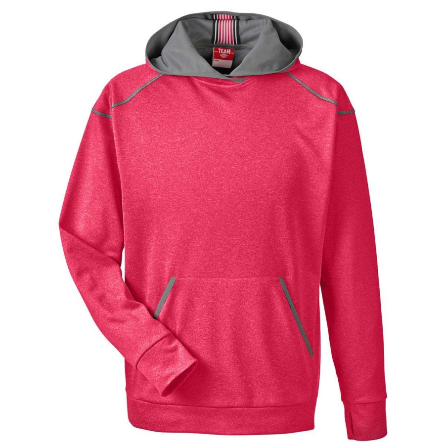 * Team 365 Men'S Sport Red Heather/Sport Graphite Excel Melange Performance Fleece Hoodie | Sweatshirts