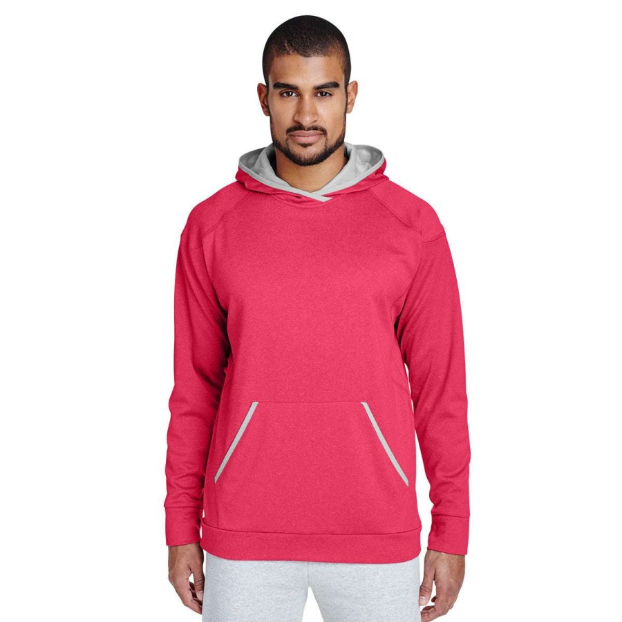 * Team 365 Men'S Sport Red Heather/Sport Graphite Excel Melange Performance Fleece Hoodie | Sweatshirts