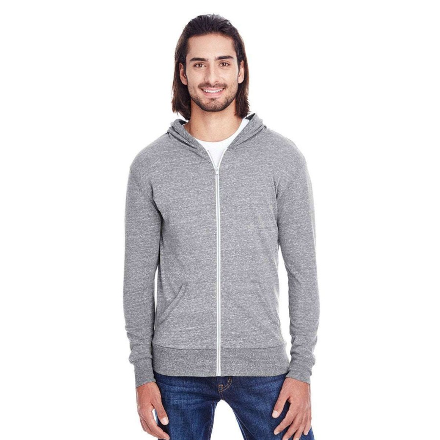 * Threadfast Uni Grey Triblend Full-Zip Light Hoodie | Full Zips