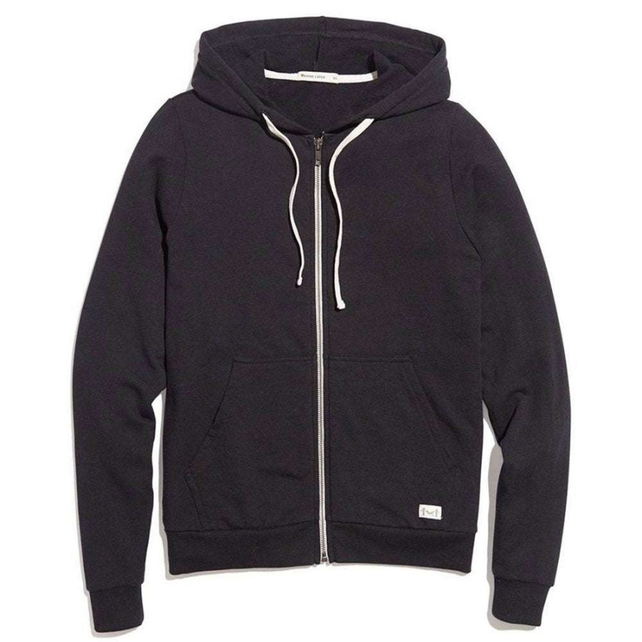 * Marine Layer Women'S Black/Black Signature Lined Zip Hoodie | Full Zips