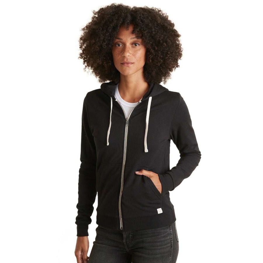 * Marine Layer Women'S Black/Black Signature Lined Zip Hoodie | Full Zips