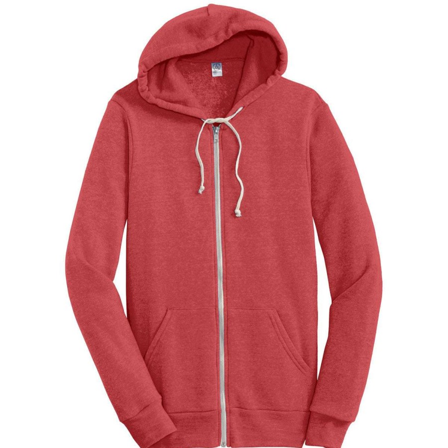 * Alternative Apparel Men'S True Red Rocky Eco-Fleece Full Zip Hoodie | Full Zips