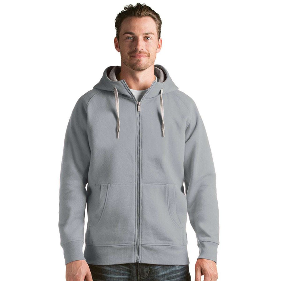 * Antigua Men'S Grey Heather Victory Full Zip Hoodie | Full Zips