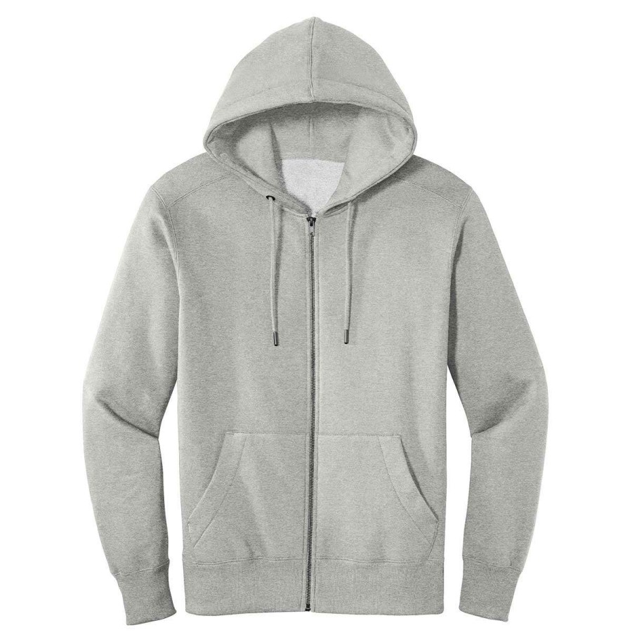 * District Men'S Heathered Steel Perfect Weight Fleece Full-Zip Hoodie | Full Zips