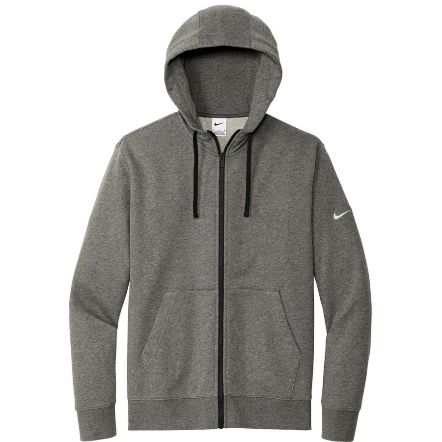 * Nike Men'S Charcoal Heather Club Fleece Sleeve Swoosh Full-Zip Hoodie | Full Zips