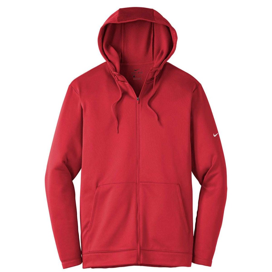 * Nike Men'S Gym Red Therma-Fit Full-Zip Fleece Hoodie | Full Zips