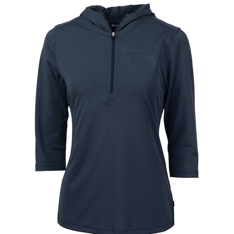 * Cutter & Buck Women'S Navy Blue Virtue Eco Pique Recycled Half Zip Pullover Hoodie | Quarter Zips