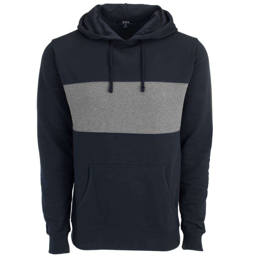 * Vantage Men'S Deep Navy Premium Cotton Blocked Fleece Pullover Hoodie | Sweatshirts