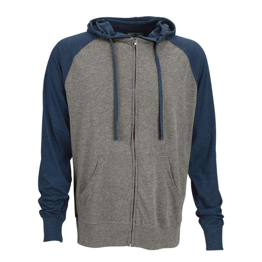 * Vantage Men'S Grey Heather/Navy Heather Full-Zip Two-Tone Jersey Knit Hoodie | Full Zips