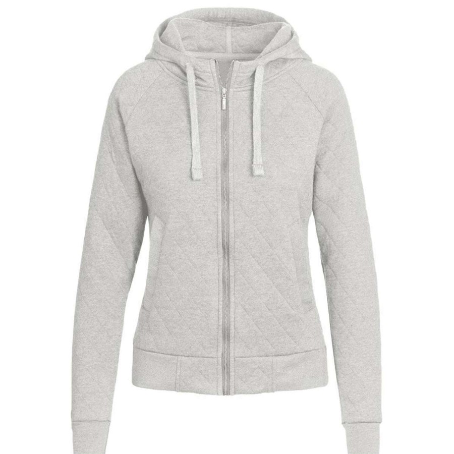 * Landway Women'S Heather Oatmeal Kingsley Quilted Fleece Hoodie | Sweatshirts