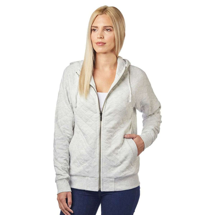 * Landway Women'S Heather Oatmeal Kingsley Quilted Fleece Hoodie | Sweatshirts