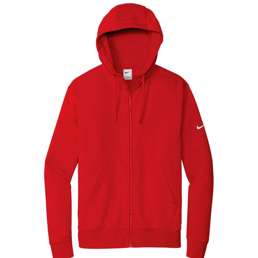 * Nike Men'S University Red Club Fleece Sleeve Swoosh Full-Zip Hoodie | Full Zips