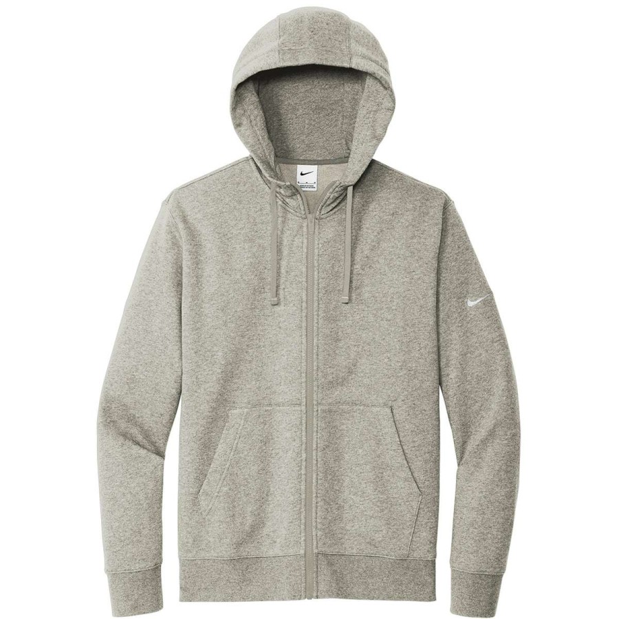 * Nike Men'S Dark Grey Heather Club Fleece Sleeve Swoosh Full-Zip Hoodie | Full Zips