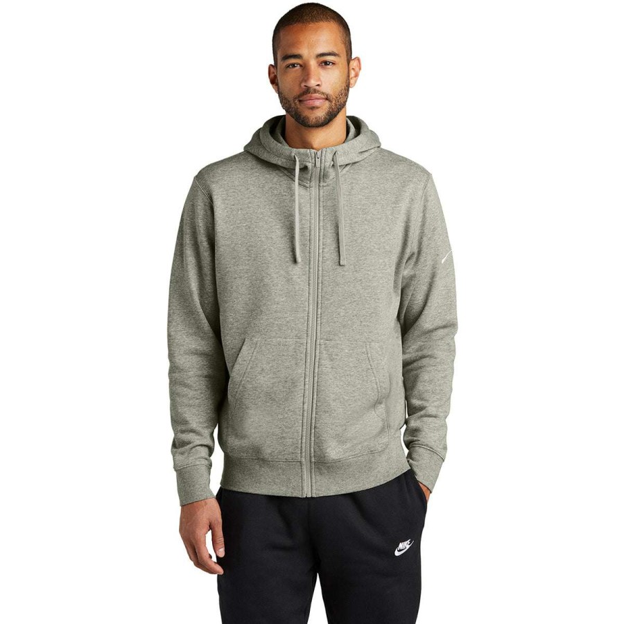 * Nike Men'S Dark Grey Heather Club Fleece Sleeve Swoosh Full-Zip Hoodie | Full Zips