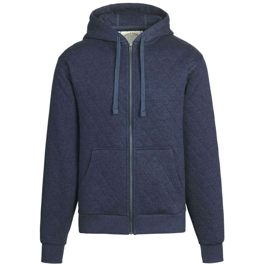 * Landway Men'S Heather Navy Kingsley Quilted Fleece Hoodie | Full Zips