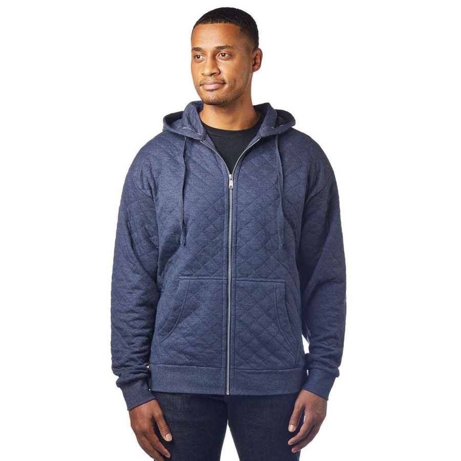 * Landway Men'S Heather Navy Kingsley Quilted Fleece Hoodie | Full Zips