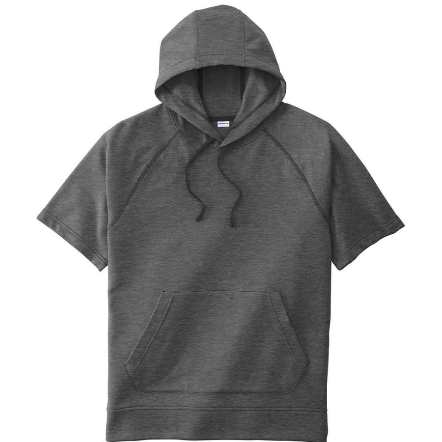 * Sport-Tek Men'S Dark Grey Heather Posicharge Tri-Blend Wicking Fleece Short Sleeve Hoodie | Sweatshirts